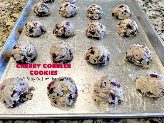 Cherry Cobbler Cookies | Can't Stay Out of the Kitchen | these fantastic #cookies contain #cherry #Greekyogurt & fresh #cherries. They're a heavenly #dessert now that cherries are in season. #cherrydessert #Canbassador #NorthwestCherryGrowers