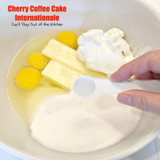 Cherry Coffee Cake Internationale | Can't Stay Out of the Kitchen | this is one of our favorite #coffeecakes. Great #breakfast treat for #MemorialDay, #Father'sDay or any other #holiday. #cherries