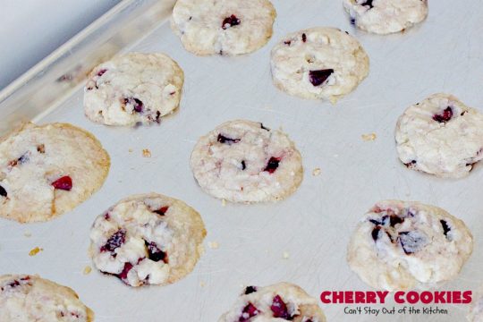 Cherry Cookies | Can't Stay Out of the Kitchen| these fantastic #cookies use fresh #cherries & #almond extract in a #sugarcookie dough. Perfect for summer treats when cherries are in season. #dessert