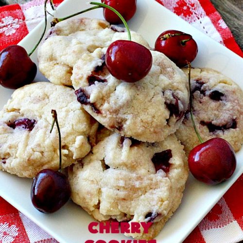 Cherry Cookies | Can't Stay Out of the Kitchen| these fantastic #cookies use fresh #cherries & #almond extract in a #sugarcookie dough. Perfect for summer treats when cherries are in season. #dessert