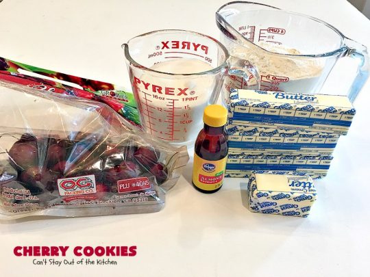 Cherry Cookies | Can't Stay Out of the Kitchen| these fantastic #cookies use fresh #cherries & #almond extract in a #sugarcookie dough. Perfect for summer treats when cherries are in season. #dessert
