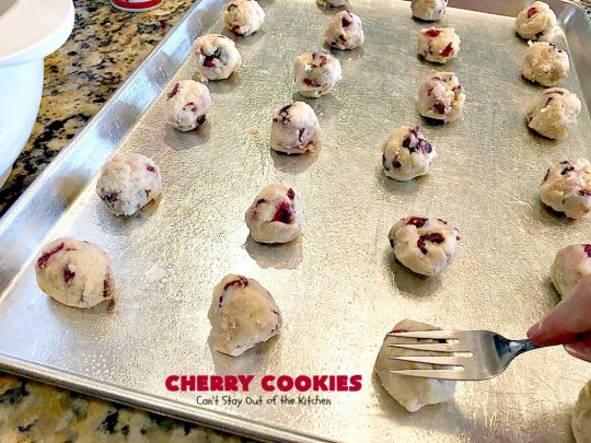 Cherry Cookies | Can't Stay Out of the Kitchen| these fantastic #cookies use fresh #cherries & #almond extract in a #sugarcookie dough. Perfect for summer treats when cherries are in season. #dessert