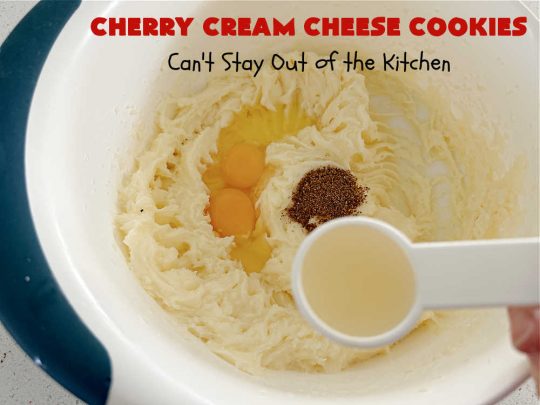 Cherry Cream Cheese Cookies | Can't Stay Out of the Kitchen | #CherryCreamCheeseCookies are a fantastic #dessert to make for #holiday #baking & #ChristmasCookieExchanges. These lovely #ThumbprintCookies are filled with #CherryPreserves with just a hint of #lemon. Your friends & family will love these sweet treats! #cookies #Cherries #CherryCookies #CreamCheese