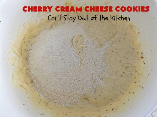 Cherry Cream Cheese Cookies | Can't Stay Out of the Kitchen | #CherryCreamCheeseCookies are a fantastic #dessert to make for #holiday #baking & #ChristmasCookieExchanges. These lovely #ThumbprintCookies are filled with #CherryPreserves with just a hint of #lemon. Your friends & family will love these sweet treats! #cookies #Cherries #CherryCookies #CreamCheese