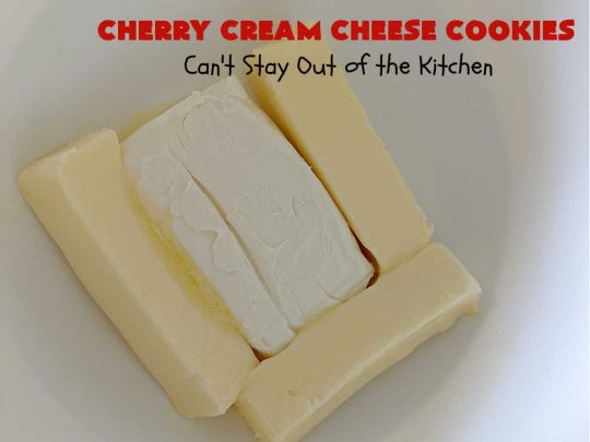 Cherry Cream Cheese Cookies | Can't Stay Out of the Kitchen | #CherryCreamCheeseCookies are a fantastic #dessert to make for #holiday #baking & #ChristmasCookieExchanges. These lovely #ThumbprintCookies are filled with #CherryPreserves with just a hint of #lemon. Your friends & family will love these sweet treats! #cookies #Cherries #CherryCookies #CreamCheese