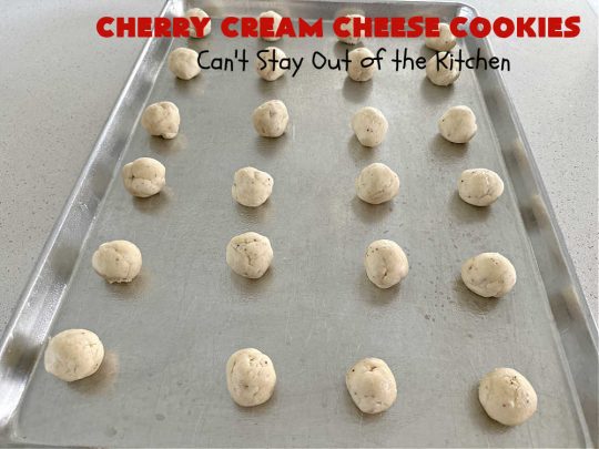 Cherry Cream Cheese Cookies | Can't Stay Out of the Kitchen | #CherryCreamCheeseCookies are a fantastic #dessert to make for #holiday #baking & #ChristmasCookieExchanges. These lovely #ThumbprintCookies are filled with #CherryPreserves with just a hint of #lemon. Your friends & family will love these sweet treats! #cookies #Cherries #CherryCookies #CreamCheese
