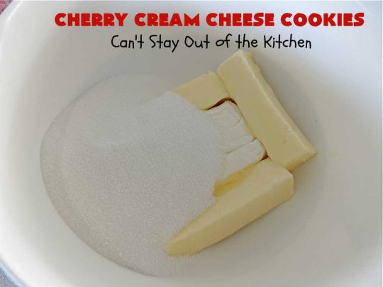 Cherry Cream Cheese Cookies | Can't Stay Out of the Kitchen | #CherryCreamCheeseCookies are a fantastic #dessert to make for #holiday #baking & #ChristmasCookieExchanges. These lovely #ThumbprintCookies are filled with #CherryPreserves with just a hint of #lemon. Your friends & family will love these sweet treats! #cookies #Cherries #CherryCookies #CreamCheese