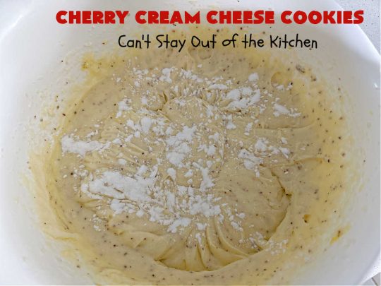 Cherry Cream Cheese Cookies | Can't Stay Out of the Kitchen | #CherryCreamCheeseCookies are a fantastic #dessert to make for #holiday #baking & #ChristmasCookieExchanges. These lovely #ThumbprintCookies are filled with #CherryPreserves with just a hint of #lemon. Your friends & family will love these sweet treats! #cookies #Cherries #CherryCookies #CreamCheese