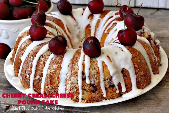 Cherry Cream Cheese Pound Cake | Can't Stay Out of the Kitchen | I recently made 4 of these delicious #cakes & all our neighbors loved it. This #poundcake uses #creamcheese & fresh #cherries. #dessert #CherryDessert #Canbassador #NorthwestCherryGrowers