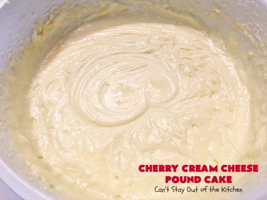 Cherry Cream Cheese Pound Cake | Can't Stay Out of the Kitchen | I recently made 4 of these delicious #cakes & all our neighbors loved it. This #poundcake uses #creamcheese & fresh #cherries. #dessert #CherryDessert #Canbassador #NorthwestCherryGrowers
