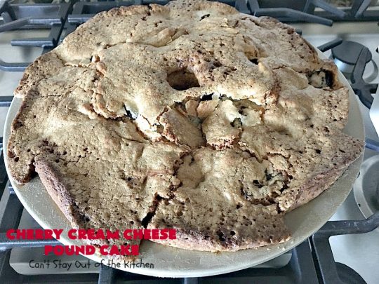 Cherry Cream Cheese Pound Cake | Can't Stay Out of the Kitchen | I recently made 4 of these delicious #cakes & all our neighbors loved it. This #poundcake uses #creamcheese & fresh #cherries. #dessert #CherryDessert #Canbassador #NorthwestCherryGrowers