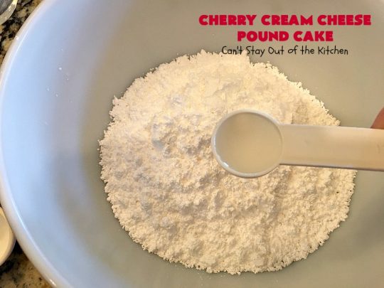 Cherry Cream Cheese Pound Cake | Can't Stay Out of the Kitchen | I recently made 4 of these delicious #cakes & all our neighbors loved it. This #poundcake uses #creamcheese & fresh #cherries. #dessert #CherryDessert #Canbassador #NorthwestCherryGrowers