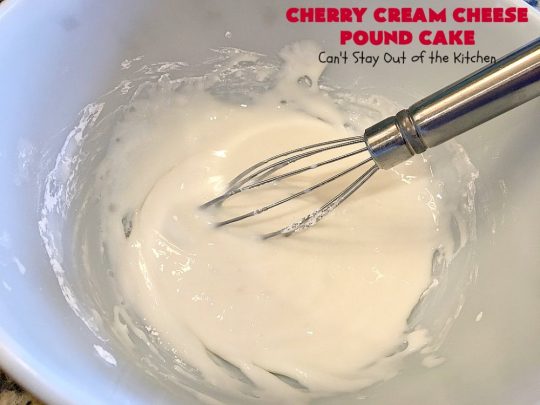 Cherry Cream Cheese Pound Cake | Can't Stay Out of the Kitchen | I recently made 4 of these delicious #cakes & all our neighbors loved it. This #poundcake uses #creamcheese & fresh #cherries. #dessert #CherryDessert #Canbassador #NorthwestCherryGrowers