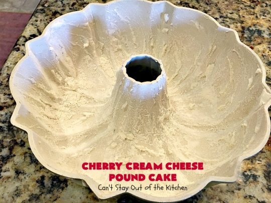 Cherry Cream Cheese Pound Cake | Can't Stay Out of the Kitchen | I recently made 4 of these delicious #cakes & all our neighbors loved it. This #poundcake uses #creamcheese & fresh #cherries. #dessert #CherryDessert #Canbassador #NorthwestCherryGrowers