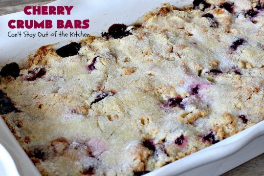 Cherry Crumb Bars | Can't Stay Out of the Kitchen | These mouthwatering bar-type #cookies are so spectacular. I guarantee you'll be drooling after the first bite! Terrific for summer #potlucks or #holidays when fresh #cherries are in season. #dessert #cherrydessert #Canbassador #NorthwestCherryGrowers