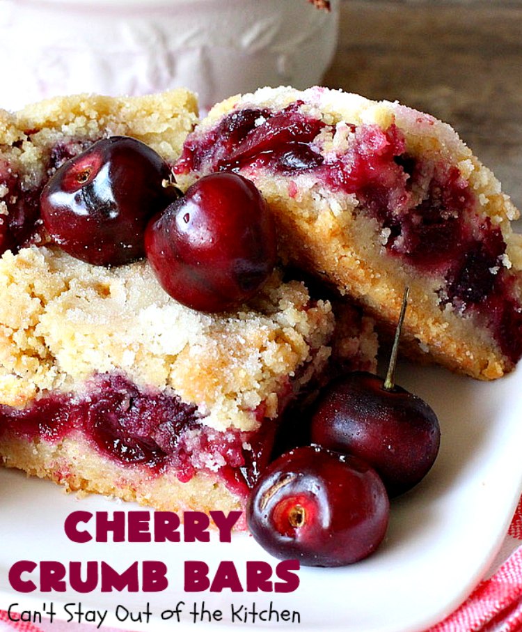 Cherry Crumb Bars | Can't Stay Out of the Kitchen | These mouthwatering bar-type #cookies are so spectacular. I guarantee you'll be drooling after the first bite! Terrific for summer #potlucks or #holidays when fresh #cherries are in season. #dessert #cherrydessert #Canbassador #NorthwestCherryGrowers
