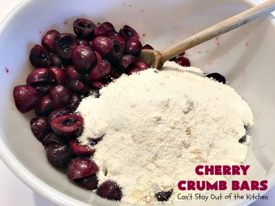 Cherry Crumb Bars | Can't Stay Out of the Kitchen | These mouthwatering bar-type #cookies are so spectacular. I guarantee you'll be drooling after the first bite! Terrific for summer #potlucks or #holidays when fresh #cherries are in season. #dessert #cherrydessert #Canbassador #NorthwestCherryGrowers