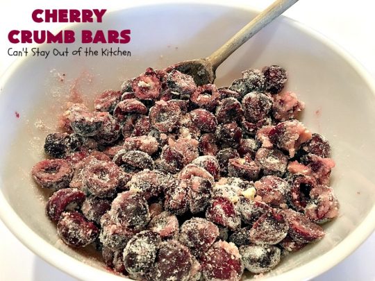 Cherry Crumb Bars | Can't Stay Out of the Kitchen | These mouthwatering bar-type #cookies are so spectacular. I guarantee you'll be drooling after the first bite! Terrific for summer #potlucks or #holidays when fresh #cherries are in season. #dessert #cherrydessert #Canbassador #NorthwestCherryGrowers