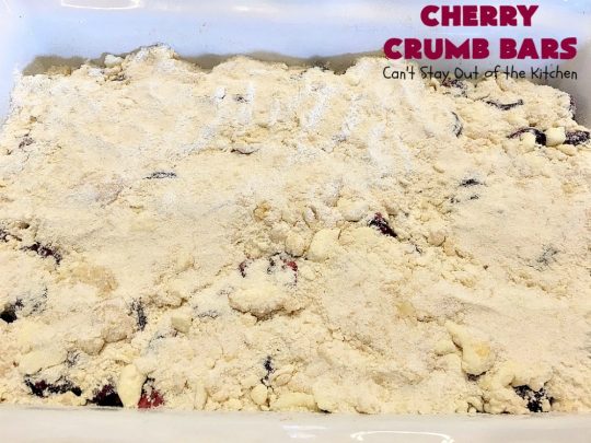 Cherry Crumb Bars | Can't Stay Out of the Kitchen | These mouthwatering bar-type #cookies are so spectacular. I guarantee you'll be drooling after the first bite! Terrific for summer #potlucks or #holidays when fresh #cherries are in season. #dessert #cherrydessert #Canbassador #NorthwestCherryGrowers
