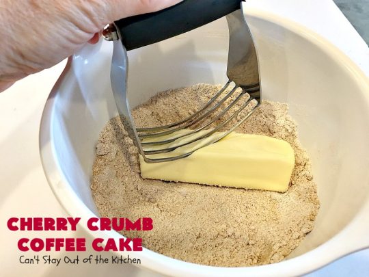 Cherry Crumb Coffee Cake | Can't Stay Out of the Kitchen | this fantastic #cake is filled with fresh #cherries, topped with a streusel topping & glazed with a powdered sugar icing. Terrific for a summer #dessert or #breakfast #coffeecake when cherries are in season. #Canbassador #NorthwestCherryGrowers