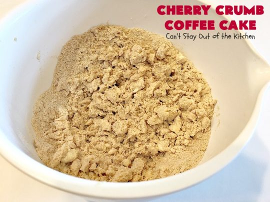 Cherry Crumb Coffee Cake | Can't Stay Out of the Kitchen | this fantastic #cake is filled with fresh #cherries, topped with a streusel topping & glazed with a powdered sugar icing. Terrific for a summer #dessert or #breakfast #coffeecake when cherries are in season. #Canbassador #NorthwestCherryGrowers