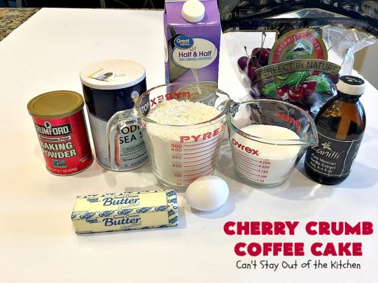 Cherry Crumb Coffee Cake | Can't Stay Out of the Kitchen | this fantastic #cake is filled with fresh #cherries, topped with a streusel topping & glazed with a powdered sugar icing. Terrific for a summer #dessert or #breakfast #coffeecake when cherries are in season. #Canbassador #NorthwestCherryGrowers