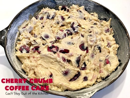 Cherry Crumb Coffee Cake | Can't Stay Out of the Kitchen | this fantastic #cake is filled with fresh #cherries, topped with a streusel topping & glazed with a powdered sugar icing. Terrific for a summer #dessert or #breakfast #coffeecake when cherries are in season. #Canbassador #NorthwestCherryGrowers
