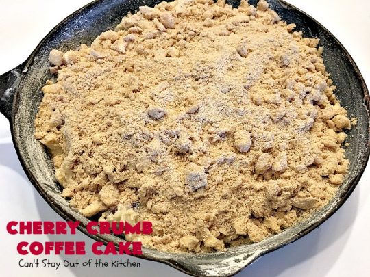 Cherry Crumb Coffee Cake | Can't Stay Out of the Kitchen | this fantastic #cake is filled with fresh #cherries, topped with a streusel topping & glazed with a powdered sugar icing. Terrific for a summer #dessert or #breakfast #coffeecake when cherries are in season. #Canbassador #NorthwestCherryGrowers