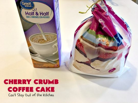 Cherry Crumb Coffee Cake | Can't Stay Out of the Kitchen | this fantastic #cake is filled with fresh #cherries, topped with a streusel topping & glazed with a powdered sugar icing. Terrific for a summer #dessert or #breakfast #coffeecake when cherries are in season. #Canbassador #NorthwestCherryGrowers