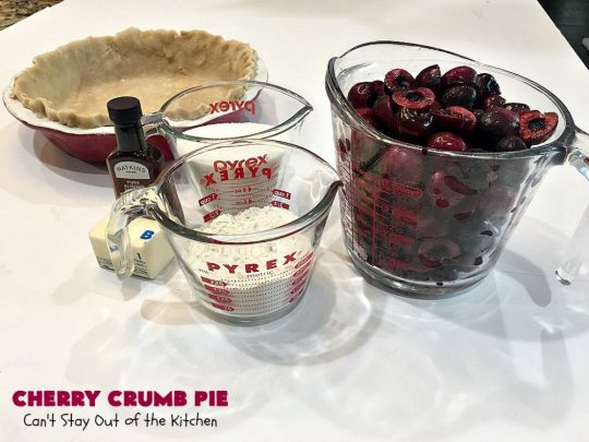 Cherry Crumb Pie | Can't Stay Out of the Kitchen | My Mom's delicious #recipe. This #pie is so drool-worthy & mouthwatering you'll be hard pressed to stay out of it! Perfect for a #summer #dessert when #FreshCherries are in season. #FourthOfJuly #Cherries #CherryPie #CherryCrumbPie #CherryDessert #Canbassador #NWCherries #NorthwestCherryGrowers