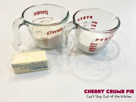 Cherry Crumb Pie | Can't Stay Out of the Kitchen | My Mom's delicious #recipe. This #pie is so drool-worthy & mouthwatering you'll be hard pressed to stay out of it! Perfect for a #summer #dessert when #FreshCherries are in season. #FourthOfJuly #Cherries #CherryPie #CherryCrumbPie #CherryDessert #Canbassador #NWCherries #NorthwestCherryGrowers