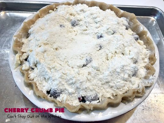 Cherry Crumb Pie | Can't Stay Out of the Kitchen | My Mom's delicious #recipe. This #pie is so drool-worthy & mouthwatering you'll be hard pressed to stay out of it! Perfect for a #summer #dessert when #FreshCherries are in season. #FourthOfJuly #Cherries #CherryPie #CherryCrumbPie #CherryDessert #Canbassador #NWCherries #NorthwestCherryGrowers