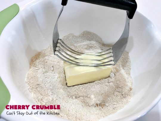 Cherry Crumble | Can't Stay Out of the Kitchen | this delectable #dessert is a cross between #CherryCobbler & #CherryCrisp. It's easier to make & delightful comfort food for #summer when #FreshCherries are in season. #cherries #CherryDessert #CherryCrumble #FourthOfJuly #Canbassador #NorthwestCherriesGrowers #NWCherries #SummerDessert