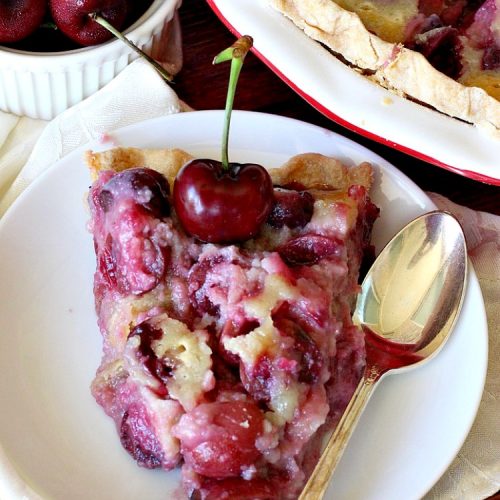 Cherry Custard Pie | Can't Stay Out of the Kitchen | try this irresistible #recipe as an alternative to traditional #CherryPie. It's rich, decadent & mouthwatering. Marvelous #dessert for the #summer when #FreshCherries are in season. #Custard #CherryCustardPie #CherryDessert #NWCherries #NorthwestCherryGrowers #Canbassador