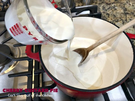 Cherry Custard Pie | Can't Stay Out of the Kitchen | try this irresistible #recipe as an alternative to traditional #CherryPie. It's rich, decadent & mouthwatering. Marvelous #dessert for the #summer when #FreshCherries are in season. #Custard #CherryCustardPie #CherryDessert #NWCherries #NorthwestCherryGrowers #Canbassador
