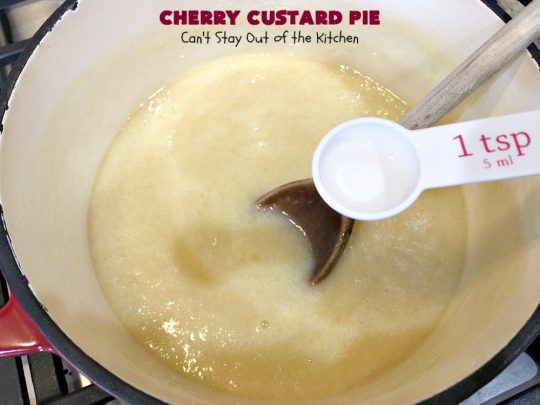 Cherry Custard Pie | Can't Stay Out of the Kitchen | try this irresistible #recipe as an alternative to traditional #CherryPie. It's rich, decadent & mouthwatering. Marvelous #dessert for the #summer when #FreshCherries are in season. #Custard #CherryCustardPie #CherryDessert #NWCherries #NorthwestCherryGrowers #Canbassador
