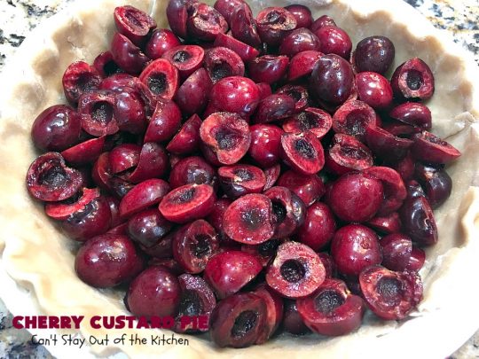 Cherry Custard Pie | Can't Stay Out of the Kitchen | try this irresistible #recipe as an alternative to traditional #CherryPie. It's rich, decadent & mouthwatering. Marvelous #dessert for the #summer when #FreshCherries are in season. #Custard #CherryCustardPie #CherryDessert #NWCherries #NorthwestCherryGrowers #Canbassador