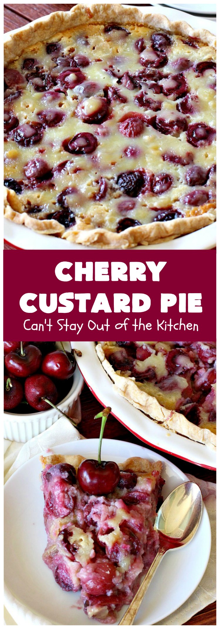 Cherry Custard Pie | Can't Stay Out of the Kitchen | try this irresistible #recipe as an alternative to traditional #CherryPie. It's rich, decadent & mouthwatering. Marvelous #dessert for the #summer when #FreshCherries are in season. #Custard #CherryCustardPie #CherryDessert #NWCherries #NorthwestCherryGrowers #Canbassador