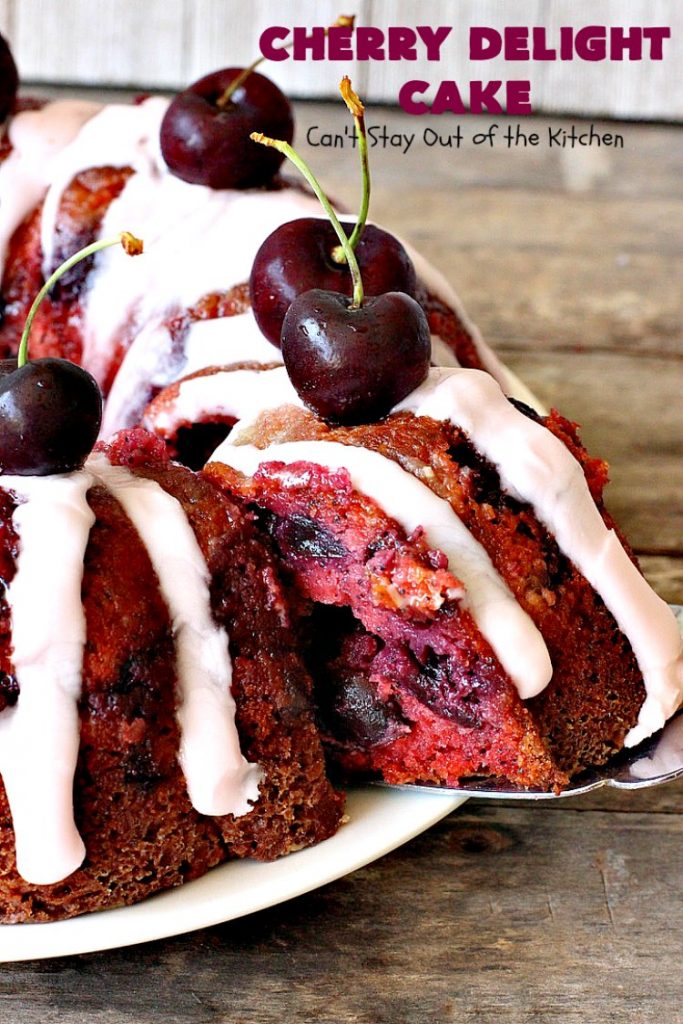 Cherry Delight Cake | Can't Stay Out of the Kitchen | Prepare to be WOWED by this fantastic #cherry #cake. This one is super moist & is absolutely delicious. It starts with a boxed #cakemix & cherry #gelatin. #dessert #cherrydessert #cherrycake