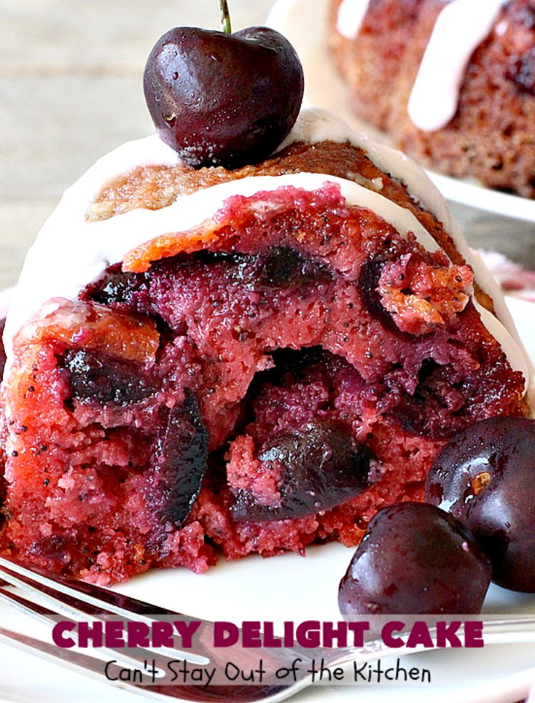 Cherry Delight Cake | Can't Stay Out of the Kitchen | Prepare to be WOWED by this fantastic #cherry #cake. This one is super moist & is absolutely delicious. It starts with a boxed #cakemix & cherry #gelatin. #dessert #cherrydessert #cherrycake