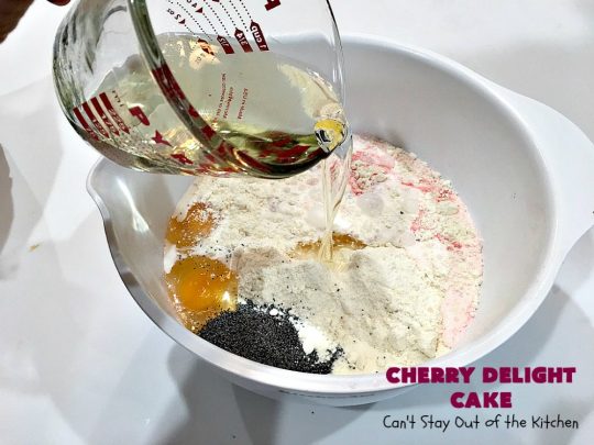 Cherry Delight Cake | Can't Stay Out of the Kitchen | Prepare to be WOWED by this fantastic #cherry #cake. This one is super moist & is absolutely delicious. It starts with a boxed #cakemix & cherry #gelatin. #dessert #cherrydessert #cherrycake
