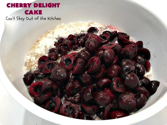 Cherry Delight Cake | Can't Stay Out of the Kitchen | Prepare to be WOWED by this fantastic #cherry #cake. This one is super moist & is absolutely delicious. It starts with a boxed #cakemix & cherry #gelatin. #dessert #cherrydessert #cherrycake