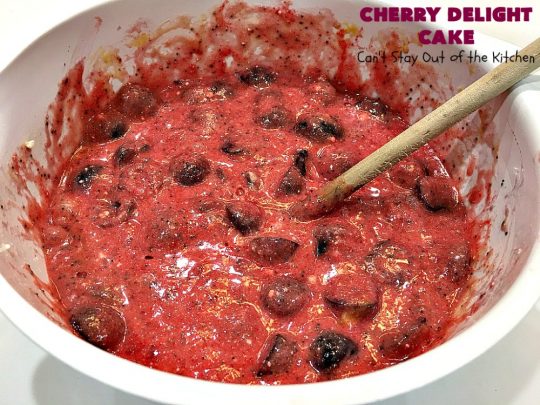 Cherry Delight Cake | Can't Stay Out of the Kitchen | Prepare to be WOWED by this fantastic #cherry #cake. This one is super moist & is absolutely delicious. It starts with a boxed #cakemix & cherry #gelatin. #dessert #cherrydessert #cherrycake