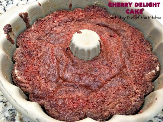 Cherry Delight Cake | Can't Stay Out of the Kitchen | Prepare to be WOWED by this fantastic #cherry #cake. This one is super moist & is absolutely delicious. It starts with a boxed #cakemix & cherry #gelatin. #dessert #cherrydessert #cherrycake