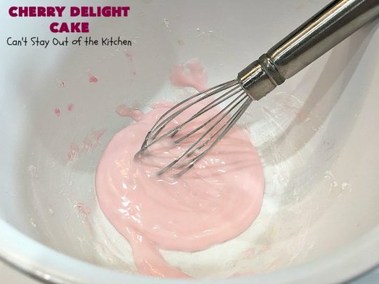 Cherry Delight Cake | Can't Stay Out of the Kitchen | Prepare to be WOWED by this fantastic #cherry #cake. This one is super moist & is absolutely delicious. It starts with a boxed #cakemix & cherry #gelatin. #dessert #cherrydessert #cherrycake