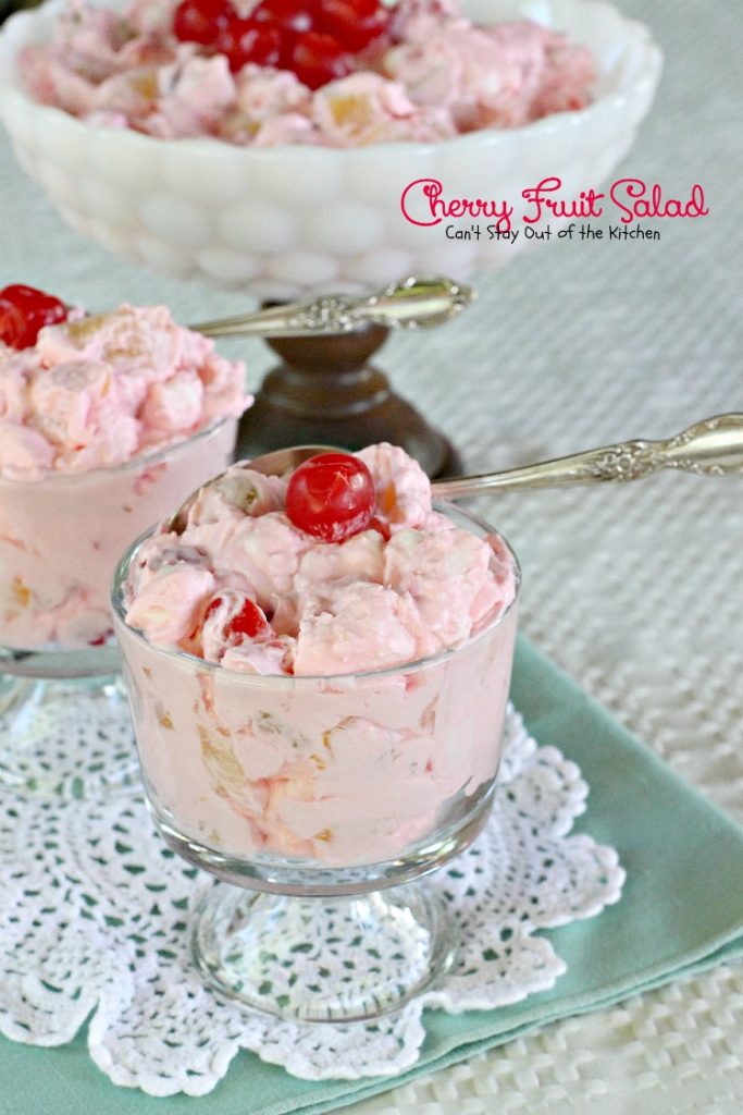 Cherry Fruit Salad | Can't Stay Out of the Kitchen | my husband's favorite #salad recipe. Sweet enough to serve as a #dessert! #fruitsalad #cherries