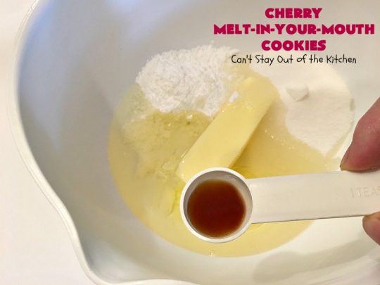 Cherry Melt-In-Your-Mouth Cookies | Can't Stay Out of the Kitchen | these fantastic #cookies dissolve in our mouth! They are heavenly with the addition of fresh #cherries. Perfect #summer #dessert. #cherrydessert #Canbassador #NorthwestCherryGrowers