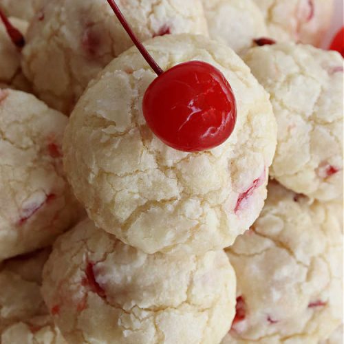 Cherry Meltaways | Can't Stay Out of the Kitchen | #CherryMeltaways are so irresistible & mouthwatering. These festive & beautiful #cookies seem to just melt in the mouth! This #dessert includes #CandiedCherries & #almond extract to bump up the flavors. Perfect for #holiday & #Christmas parties since each batch makes about 5 1/2 dozen. #CherryDessert #HolidayDessert #cherries #ChristmasCookieExchange