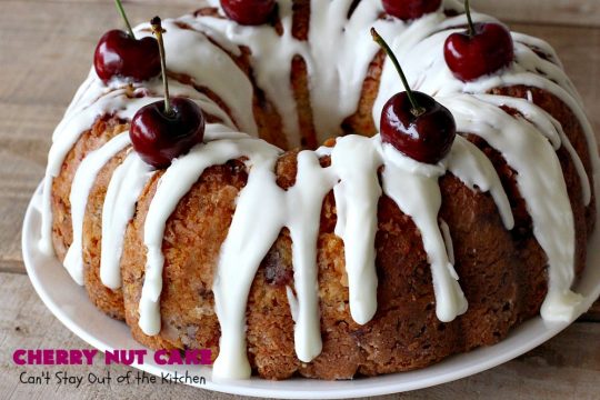 Cherry Nut Cake | Can't Stay Out of the Kitchen | this vintage #recipe uses #FreshCherries, #CherryChipCakeMix, #Pecans & #coconut. It's absolutely mouthwatering & will surely cure any sweet tooth craving you have. Great #summer #dessert when #cherries are in season. #CherryNutCake #CherryCake #CherryDessert #Holiday #cake #HolidayDessert #Fourth of July Dessert #FavoriteCherryCake