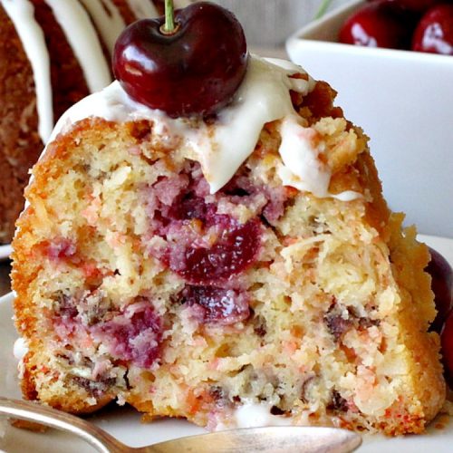 Cherry Nut Cake | Can't Stay Out of the Kitchen | this vintage #recipe uses #FreshCherries, #CherryChipCakeMix, #Pecans & #coconut. It's absolutely mouthwatering & will surely cure any sweet tooth craving you have. Great #summer #dessert when #cherries are in season. #CherryNutCake #CherryCake #CherryDessert #Holiday #cake #HolidayDessert #Fourth of July Dessert #FavoriteCherryCake